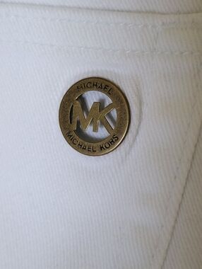 Michael Kors White Denim Capris with Brass MK Details Womens Plus Size 14
